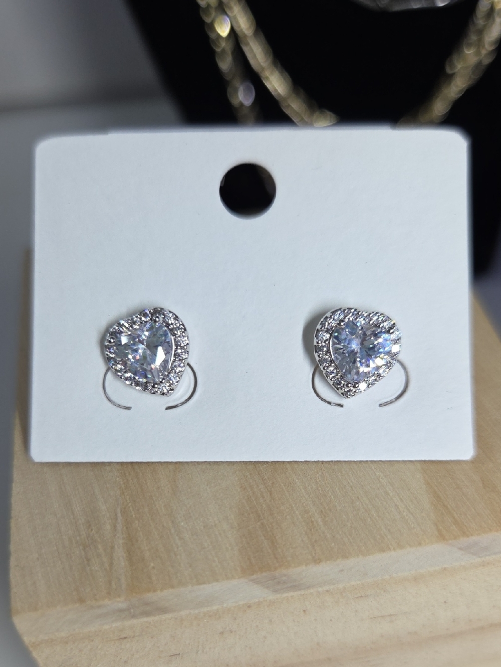 Silver Heart Halo Cubic Zirconia Stud Earrings - Clear